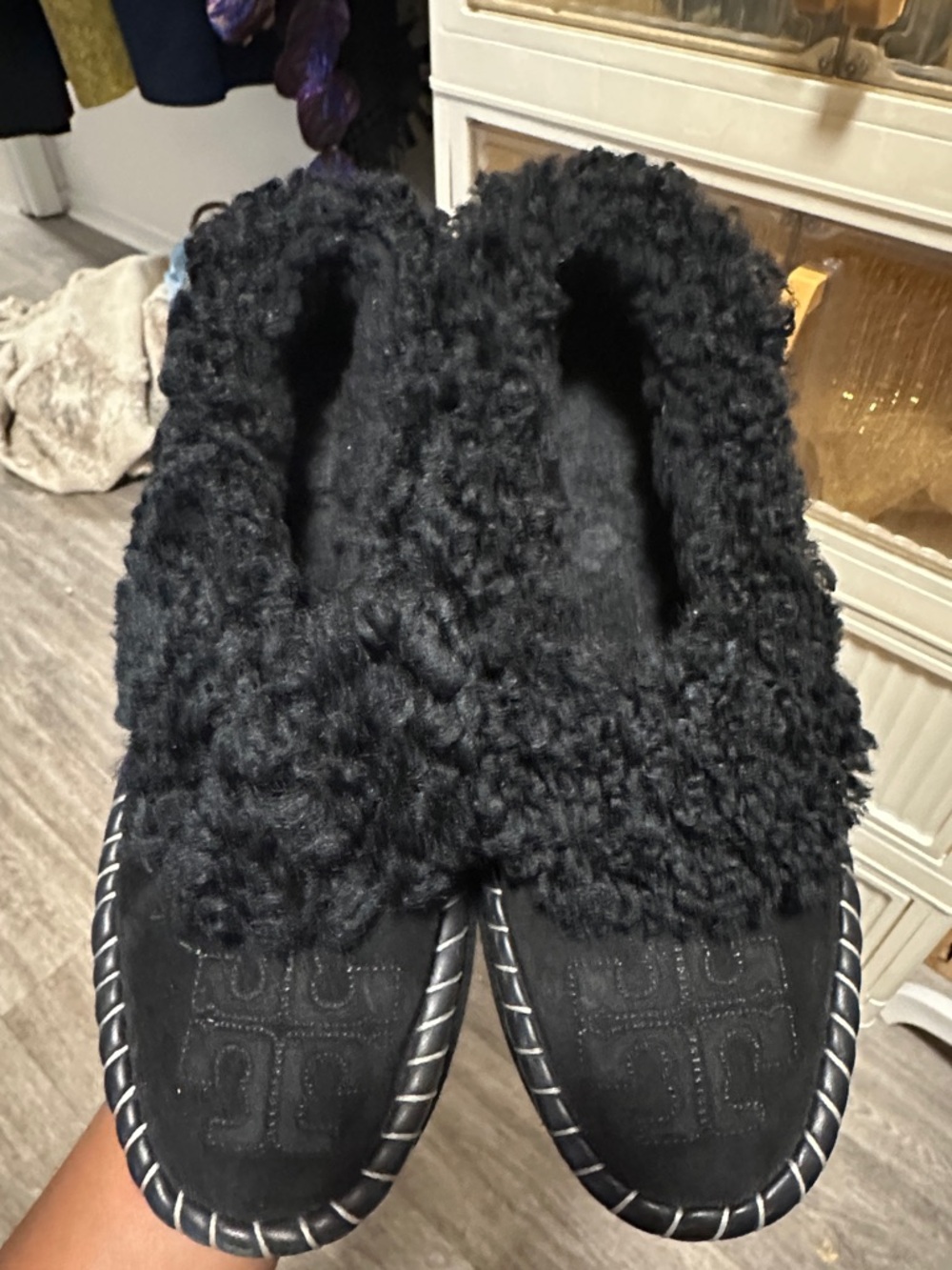 Cozy Black Shearling-Look Slip-On Loafers